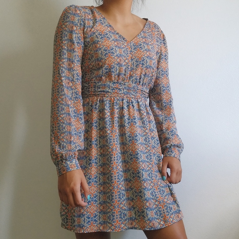 Aztec Print Long Sleeve Dress